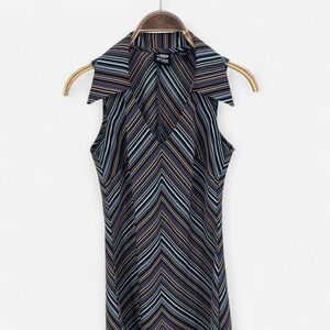 Vintage Retro‎ Collared Stripe Midi Dress